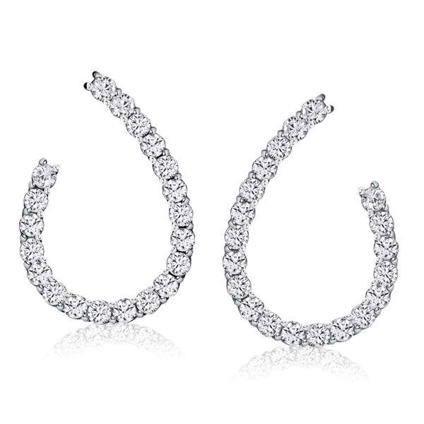 White Sapphire Hoop Earrings Sterling Silver - Round Cut, Rhodium Plated