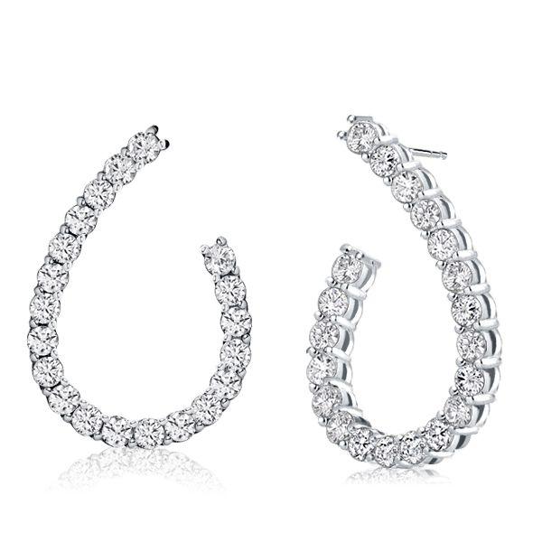 White Sapphire Hoop Earrings Sterling Silver - Round Cut, Rhodium Plated