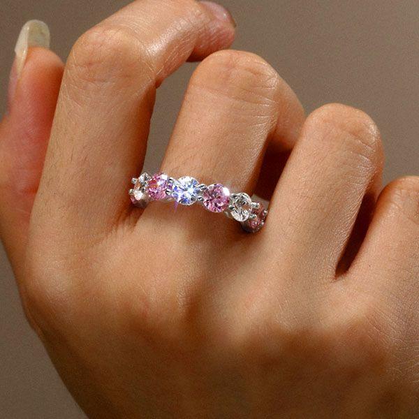 Pink Sterling Silver Wedding Band for Women - Classic Style