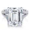 Split Shank Emerald Cut Sterling Silver Engagement Ring