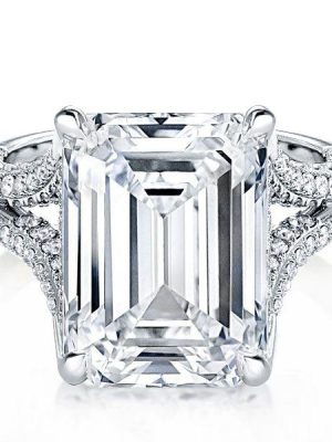 Split Shank Emerald Cut Sterling Silver Engagement Ring