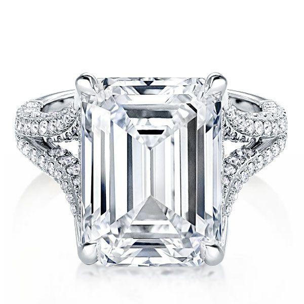Split Shank Emerald Cut Sterling Silver Engagement Ring
