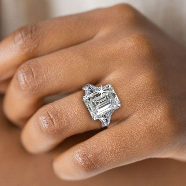 Split Shank Emerald Cut Sterling Silver Engagement Ring