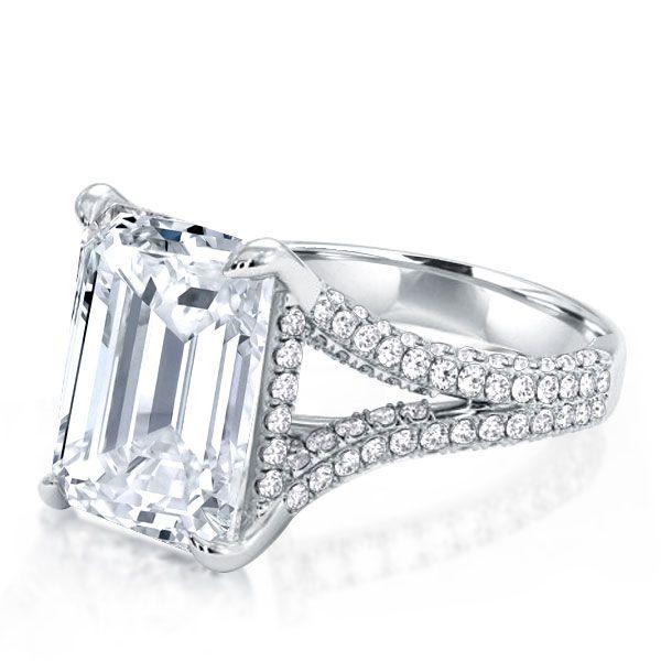 Split Shank Emerald Cut Sterling Silver Engagement Ring