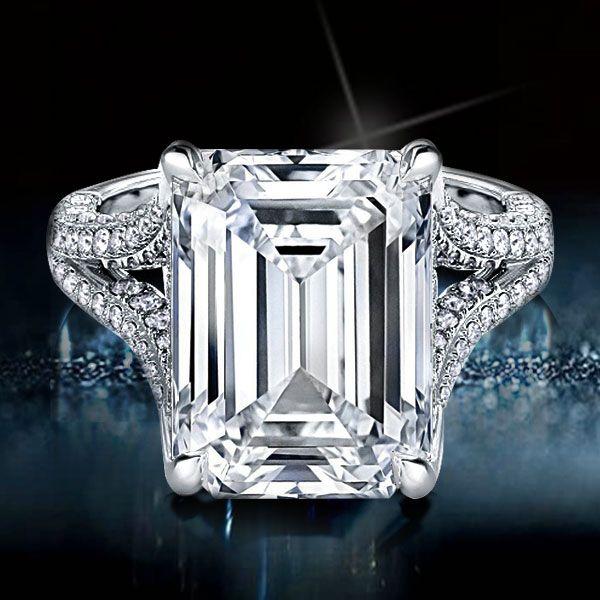 Split Shank Emerald Cut Sterling Silver Engagement Ring