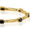Vintage Black Sapphire Oval Cut Tennis Bracelet in 18K Gold Plated Sterling Silver