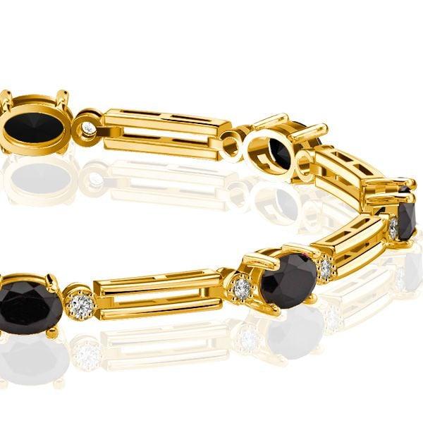 Vintage Black Sapphire Oval Cut Tennis Bracelet in 18K Gold Plated Sterling Silver