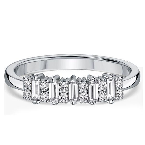 Sterling Silver Round & Baguette CZ Wedding Band Ring for Women