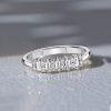 Sterling Silver Round & Baguette CZ Wedding Band Ring for Women