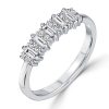 Sterling Silver Round & Baguette CZ Wedding Band Ring for Women