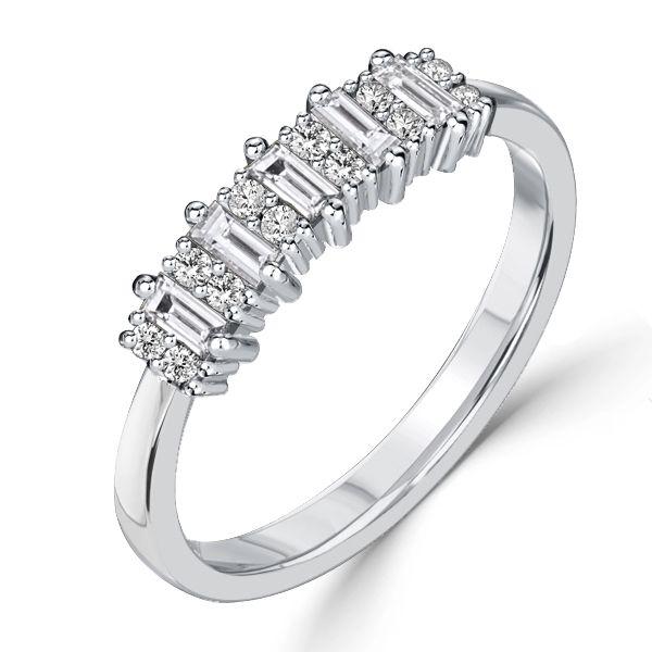 Sterling Silver Round & Baguette CZ Wedding Band Ring for Women