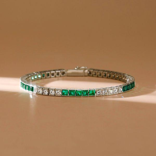 Emerald & White Asscher Cut Tennis Bracelet - Sterling Silver - 6.20 CT. TW