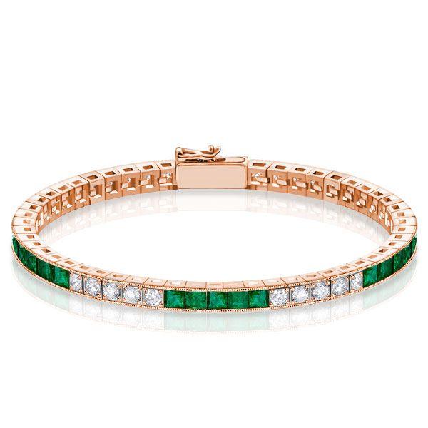 Emerald & White Asscher Cut Tennis Bracelet - Sterling Silver - 6.20 CT. TW