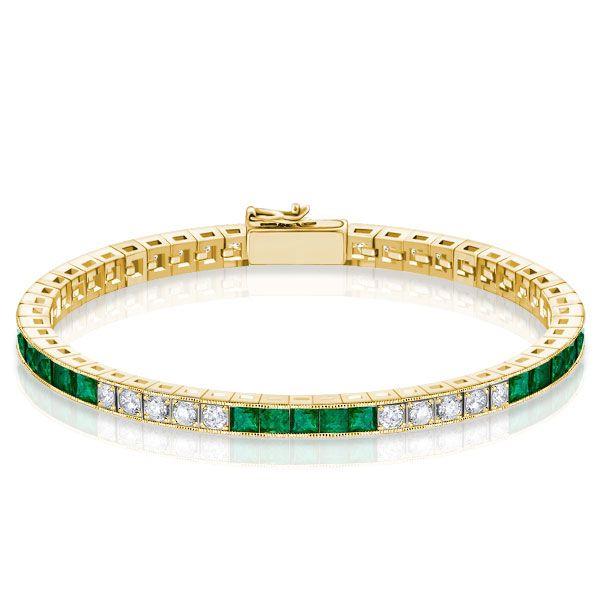 Emerald & White Asscher Cut Tennis Bracelet - Sterling Silver - 6.20 CT. TW