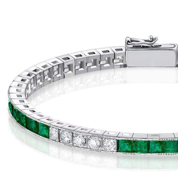 Emerald & White Asscher Cut Tennis Bracelet - Sterling Silver - 6.20 CT. TW
