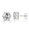 Round Cut Cubic Zirconia Stud Earrings - 925 Sterling Silver Six Prong Setting