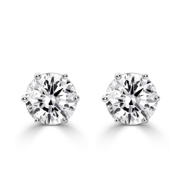 Round Cut Cubic Zirconia Stud Earrings - 925 Sterling Silver Six Prong Setting
