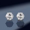 Round Cut Cubic Zirconia Stud Earrings - 925 Sterling Silver Six Prong Setting