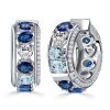 Oval Blue Sapphire & Aquamarine Sterling Silver Hoop Earrings