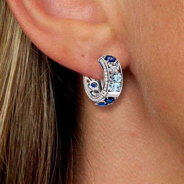 Oval Blue Sapphire & Aquamarine Sterling Silver Hoop Earrings