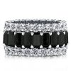 Triple Row Created Emerald & Black Sapphire Wedding Band in Sterling Silver