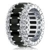 Triple Row Created Emerald & Black Sapphire Wedding Band in Sterling Silver