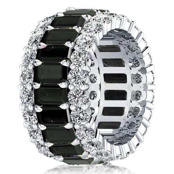 Triple Row Created Emerald & Black Sapphire Wedding Band in Sterling Silver
