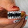Triple Row Created Emerald & Black Sapphire Wedding Band in Sterling Silver