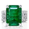 Emerald Cut Green CZ Engagement Ring Set - 925 Sterling Silver Wedding Set
