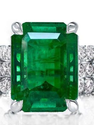 Emerald Cut Green CZ Engagement Ring Set - 925 Sterling Silver Wedding Set