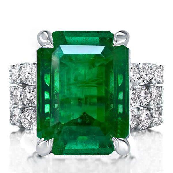 Emerald Cut Green CZ Engagement Ring Set - 925 Sterling Silver Wedding Set