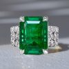 Emerald Cut Green CZ Engagement Ring Set - 925 Sterling Silver Wedding Set