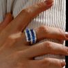 Vintage Bypass Blue Sapphire Wedding Band Ring in Sterling Silver