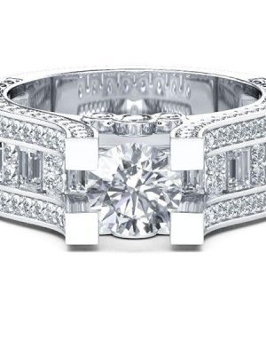 Filigree Created White Sapphire Engagement Ring in Sterling Silver