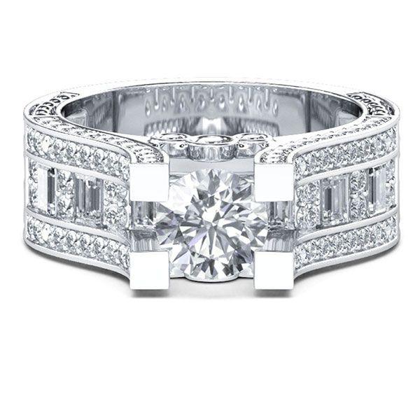 Filigree Created White Sapphire Engagement Ring in Sterling Silver