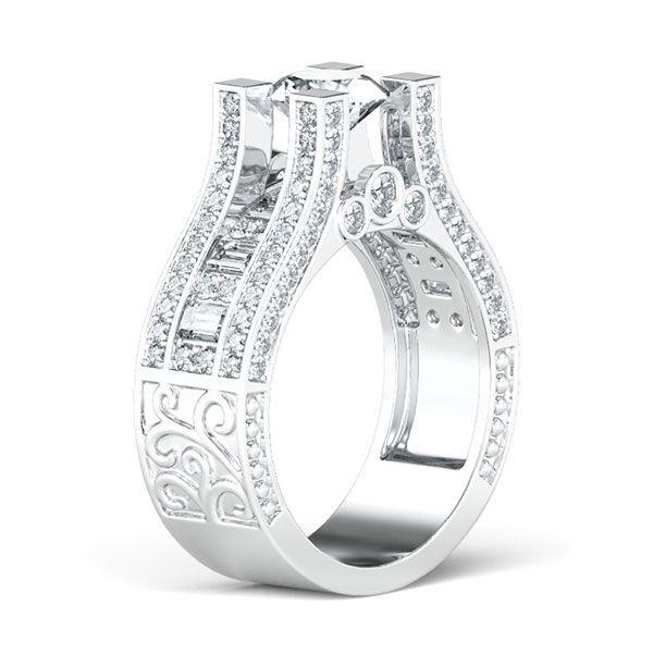 Filigree Created White Sapphire Engagement Ring in Sterling Silver