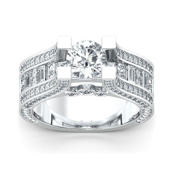 Filigree Created White Sapphire Engagement Ring in Sterling Silver
