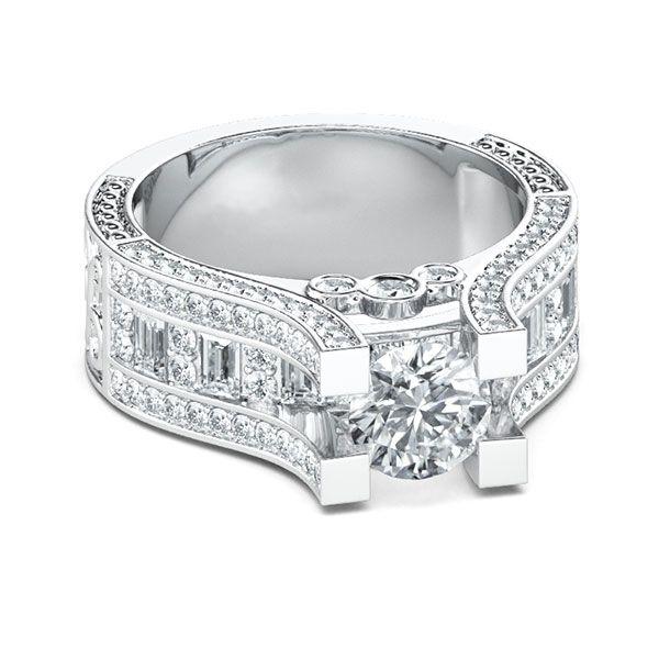 Filigree Created White Sapphire Engagement Ring in Sterling Silver