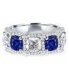 Halo Cushion Cut Blue Sapphire Sterling Silver Wedding Band