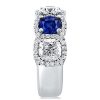 Halo Cushion Cut Blue Sapphire Sterling Silver Wedding Band