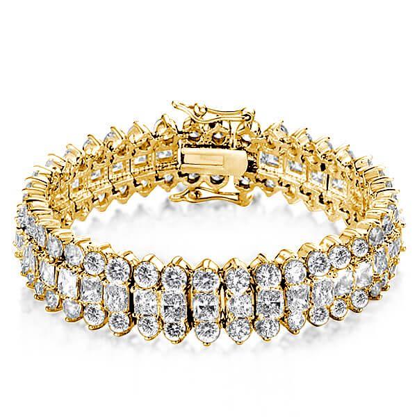 Triple Row Radiant Tennis Bracelet - Sterling Silver, Gold, or Rose Gold