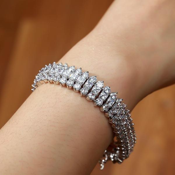 Triple Row Radiant Tennis Bracelet - Sterling Silver, Gold, or Rose Gold