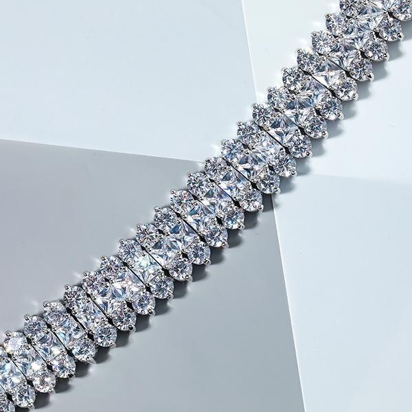 Triple Row Radiant Tennis Bracelet - Sterling Silver, Gold, or Rose Gold