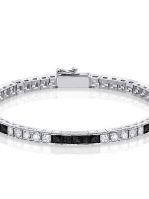 Black Sapphire Asscher Cut Bracelet for Women - Sterling Silver