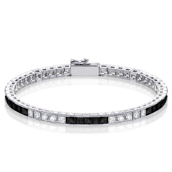 Black Sapphire Asscher Cut Bracelet for Women - Sterling Silver