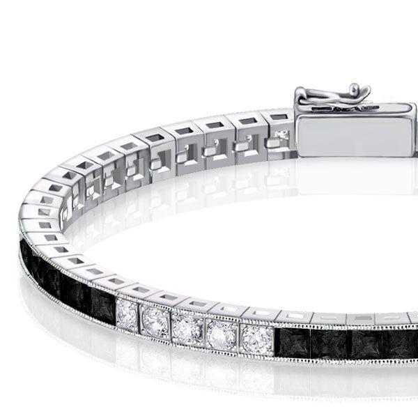 Black Sapphire Asscher Cut Bracelet for Women - Sterling Silver