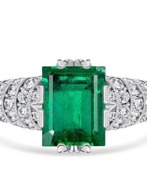 Emerald Green Art Deco Ring - 925 Sterling Silver Vintage Promise Ring