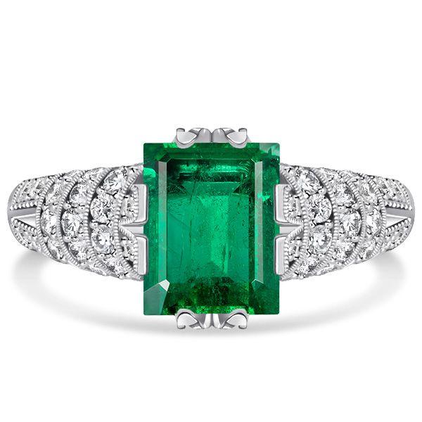 Emerald Green Art Deco Ring - 925 Sterling Silver Vintage Promise Ring