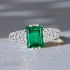 Emerald Green Art Deco Ring - 925 Sterling Silver Vintage Promise Ring