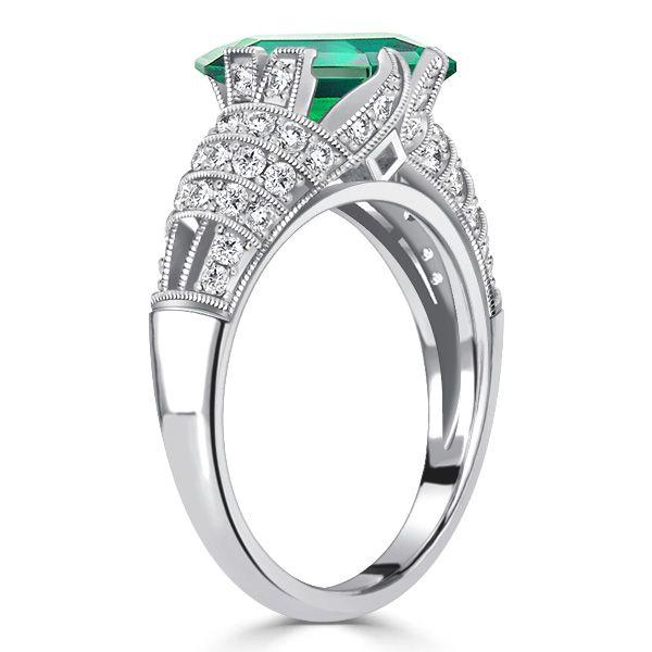 Emerald Green Art Deco Ring - 925 Sterling Silver Vintage Promise Ring